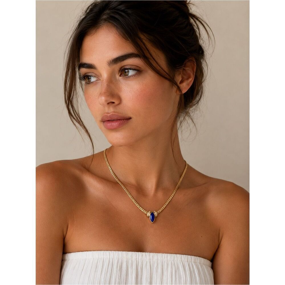 Deep Blue Marquise Pendant necklace A1997